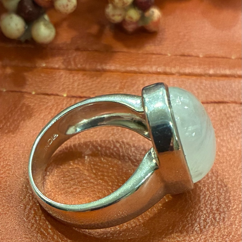 Sharp Moonstone Large Oval Shaped Ring Bezel Set.… - image 3